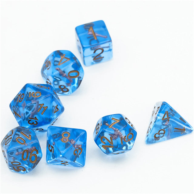Wizard (Magic Wand) Clear Blue Dice w/ Golden Wand 7-Dice Set Rpg (Online Only)