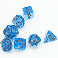Wizard (Magic Wand) Clear Blue Dice w/ Golden Wand 7-Dice Set Rpg (Online Only)