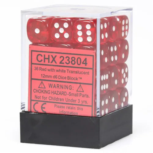Chessex: D6  Translucent Dice sets - 12mm (ONLINE ORDER ONLY)