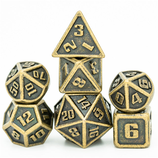 Bronze Mini Metal Dice Ancient Effect | (10mm to 15mm) 7-Dice Udixi RPG (Online Only)