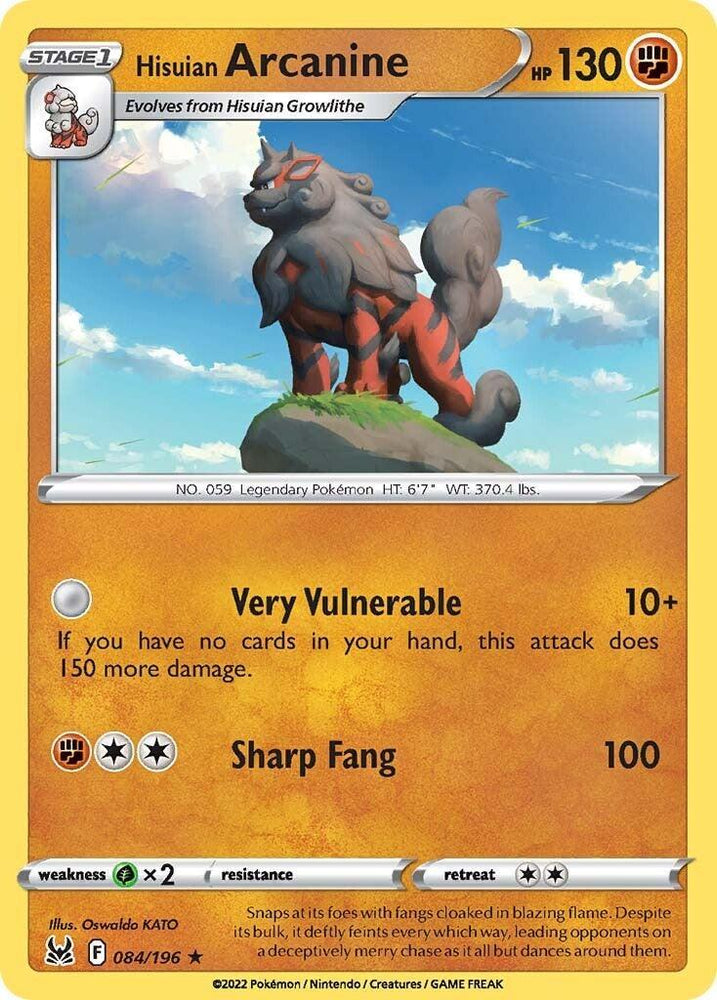 Hisuian Arcanine (084/196) (Theme Deck Exclusive) [Sword & Shield: Lost Origin] (Online Only)
