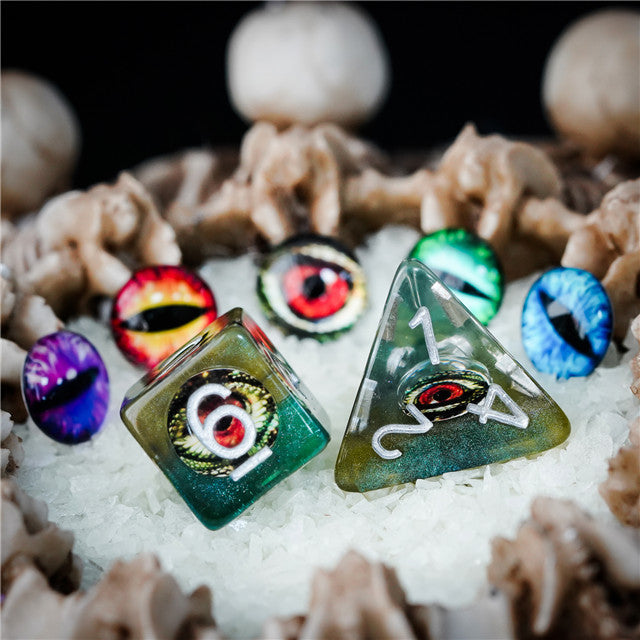 Reptile Green Demon Eye Dragon Eye Dice 7-Dice Set Resin Dungeons and Dragons Dice (Online Only)