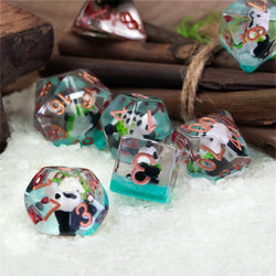 Bamboo Panda on Blue Glitter 7-Dice Set w/Copper Numbers Dnd Dice Set (Online Only)