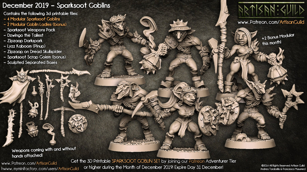 3D Printed Artisan Guild Modular Sparksoot Goblin Sparksoot Goblin Set 28mm 32mm (Online Only)