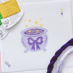 Cotswold Co Designs - Magic Cauldren Halloween Needlepoint Canvas, 18 mesh, 4x4” design, modern trendy needlepoint canvas, bow Halloween needlepoint (ONLINE ORDER ONLY)