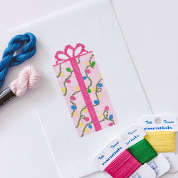 Cotswold Co Designs - Pink Present Christmas Needlepoint Canvas 18 Mesh 2.5”x5” Design, Bow Christmas Needlepoint Ornament, Modern Needlepoint (ONLINE ORDER ONLY)