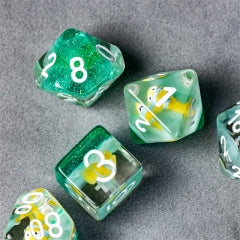 Gold Fish Green 7-Dice Dnd Dice | Glitter w/White Numbers Set (Online Only)