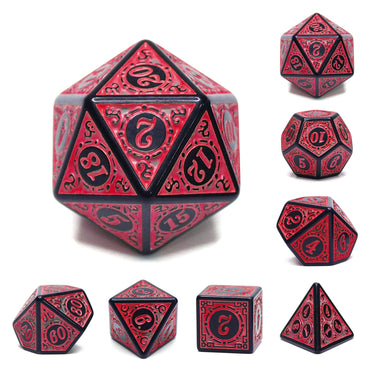 Red Magic Flame 7-Dice Set DND RPG Dice Black w/Color Fill (Online Only)