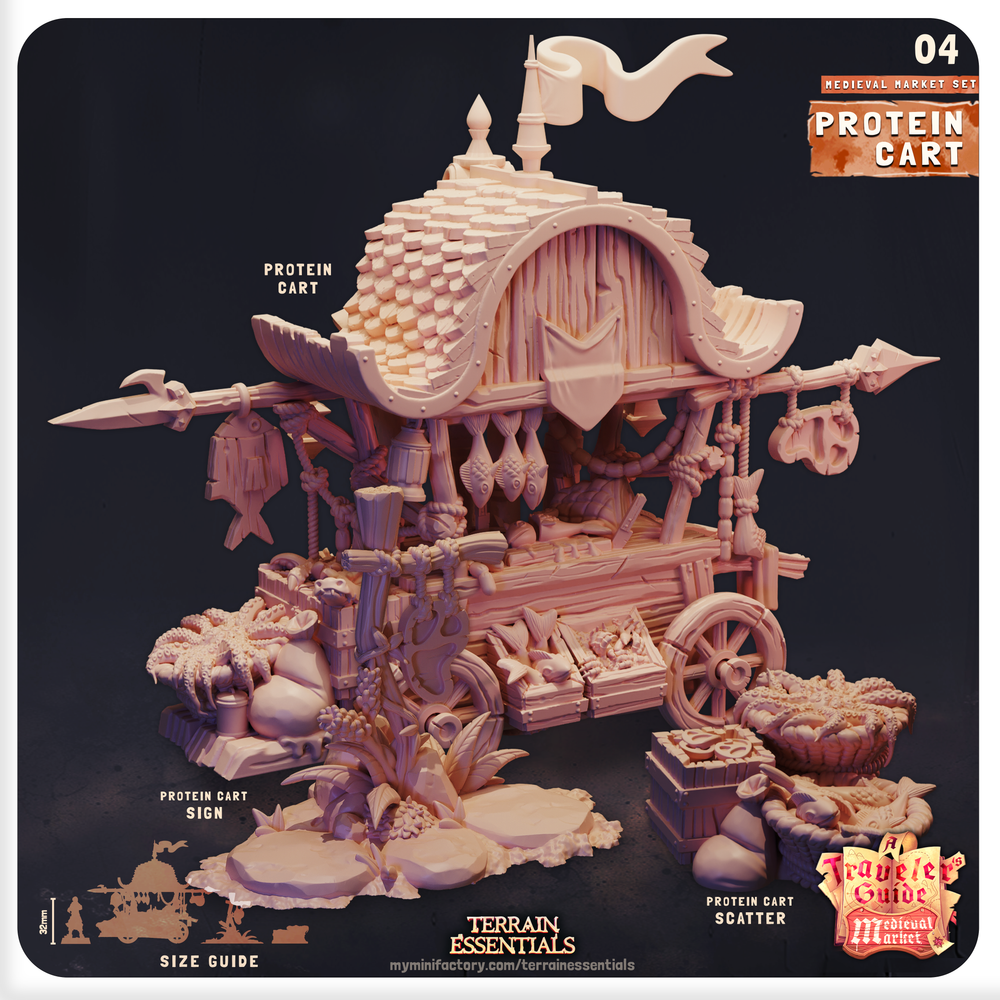 3D Printed Cast n Play Medieval Market Terrain Set 28mm 32mm D&D (Online Only)