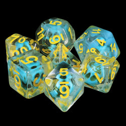 Turquoise Treasure Skull Dice Blue/Yellow Halloween Resin 7-Dice (Online Only)