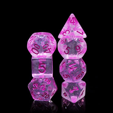 Pink World Glitter Pink with Pink Numbering 7-Dice Set RPG (Online Only)
