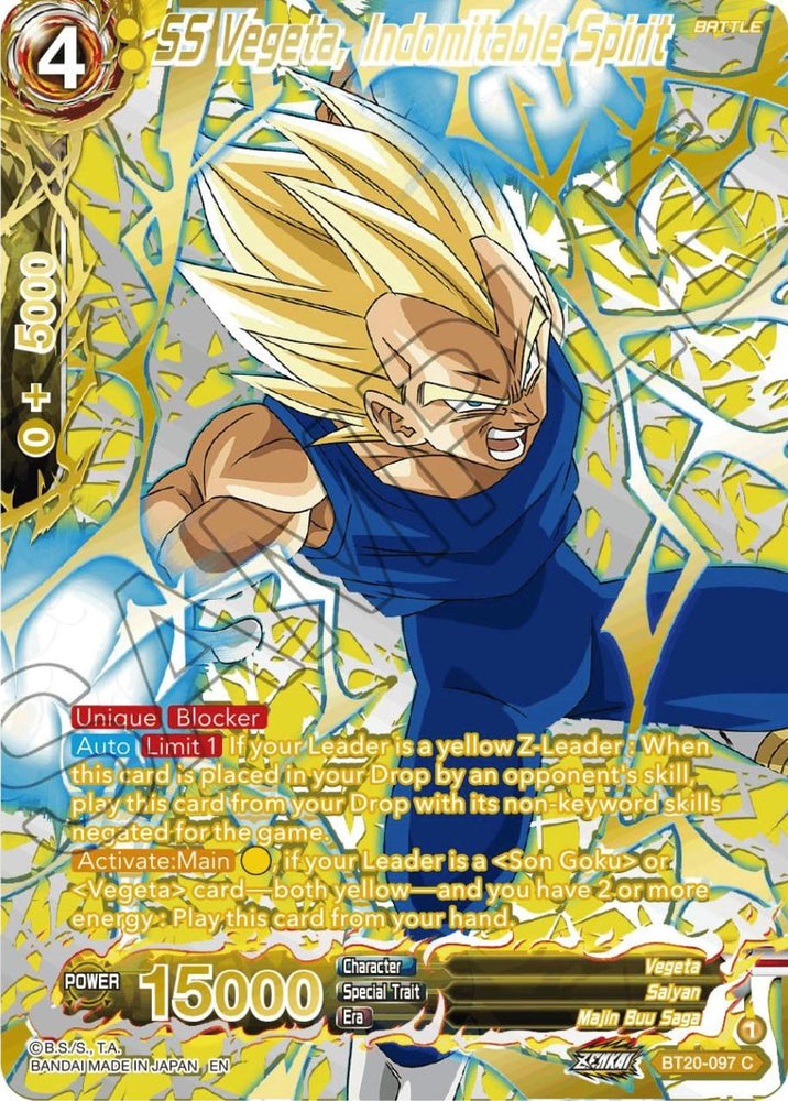 SS Vegeta, Indomitable Spirit (Gold-Stamped) (BT20-097) [Power Absorbed] (ONLINE ORDER ONLY)