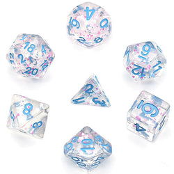 Pink/ White Glitter Stars Dice Series w/Blue 7-Dice Set (Online Only)