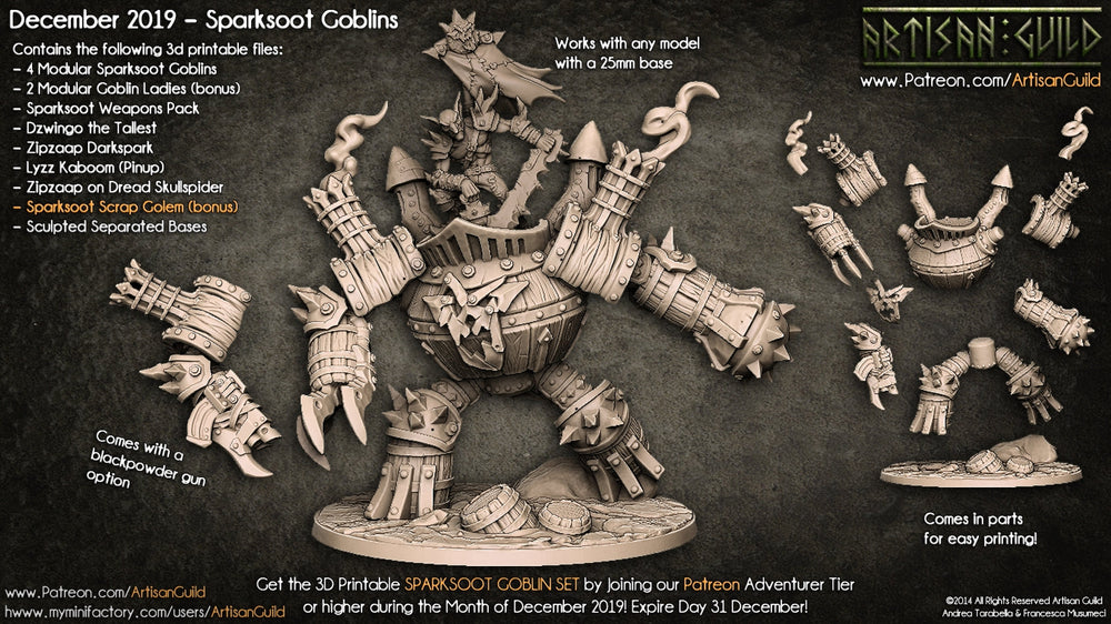 3D Printed Artisan Guild Sparksoot Scrap Golem Sparksoot Goblin Set 28mm 32mm (Online Only)