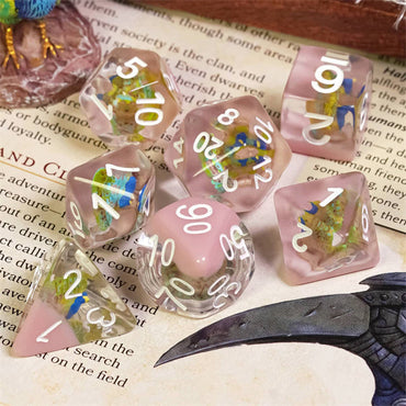 Peacock + Pink 7-Dice Set w/White Numbers Dnd Dice Set (Online Only)