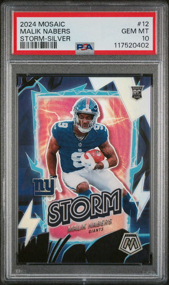 Graded 2024 Panini Mosaic Malik Nabers #12 Storm Silver Rookie RC Football Card PSA 10 Gem Mint (ONLINE ORDER ONLY)