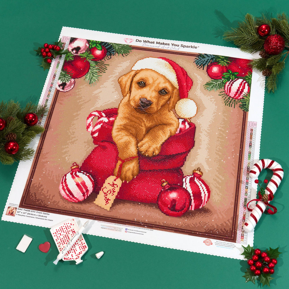 Diamond Art Club – From Santa Christmas Puppy Diamond Painting (Round Drill, 22" x 22") (ONLINE ORDER ONLY)