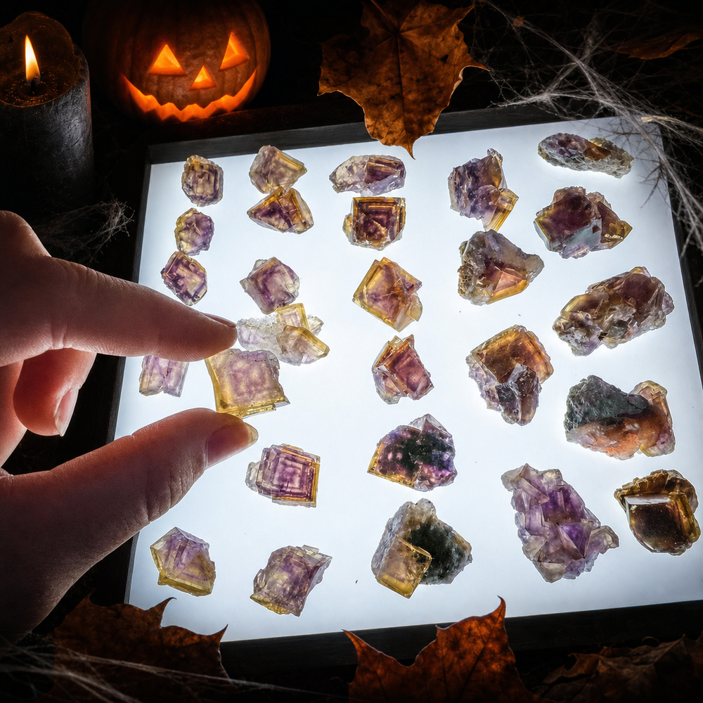 ANHUI Yellow Fluorite with Thousand Layer Purple Phantoms, RARE Minerals