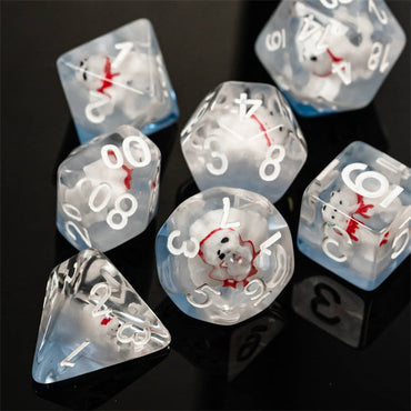 Polar Bear on Blue 7-Dice Set w/White Numbers Dnd Dice Set (Online Only)