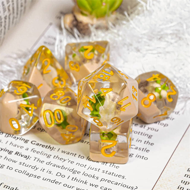 Potted Succulent 7-Dice Set w/Yellow Numbers Dnd Dice Set (Online Only)
