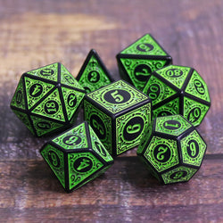 Green Magic Flame 7-Dice Set DND RPG Dice Black w/Color Fill (Online Only)
