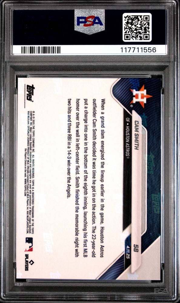 Graded 2025 Topps Now Cam Smith #58 Gold Foil /50 Rookie RC Baseball Card PSA 10 Gem Mint (ONLINE ORDER ONLY)