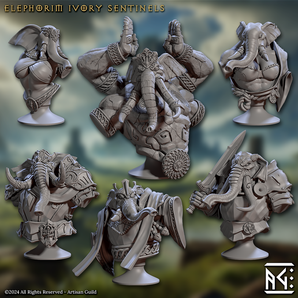 3D Printed Artisan Guild Elephorim Ivory Sentinel Bust Set 28mm 32mm (Online Only)