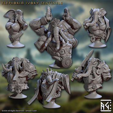 3D Printed Artisan Guild Elephorim Ivory Sentinel Bust Set 28mm 32mm (Online Only)
