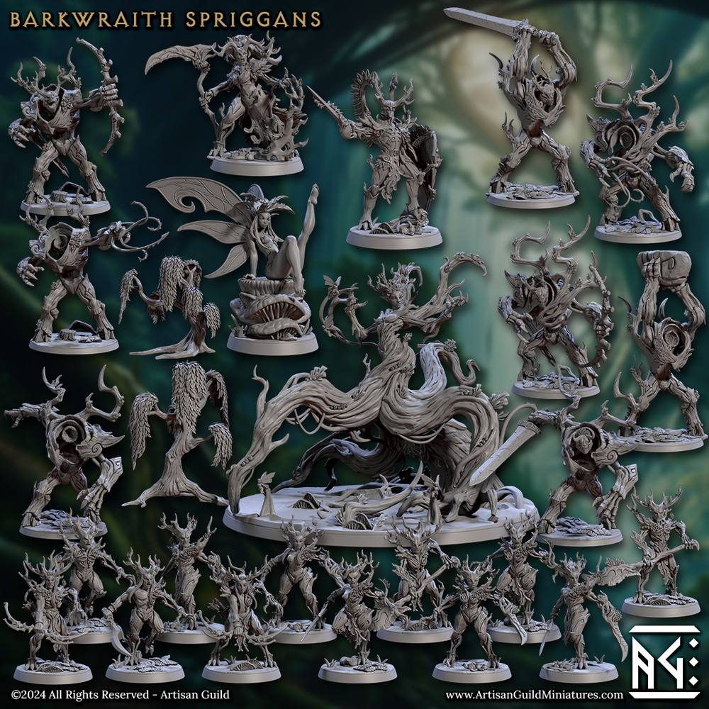 3D Printed Artisan Guild Feydris Deeproot Enchantress Barkwraith Spriggans Set 28mm 32mm (Online Only)