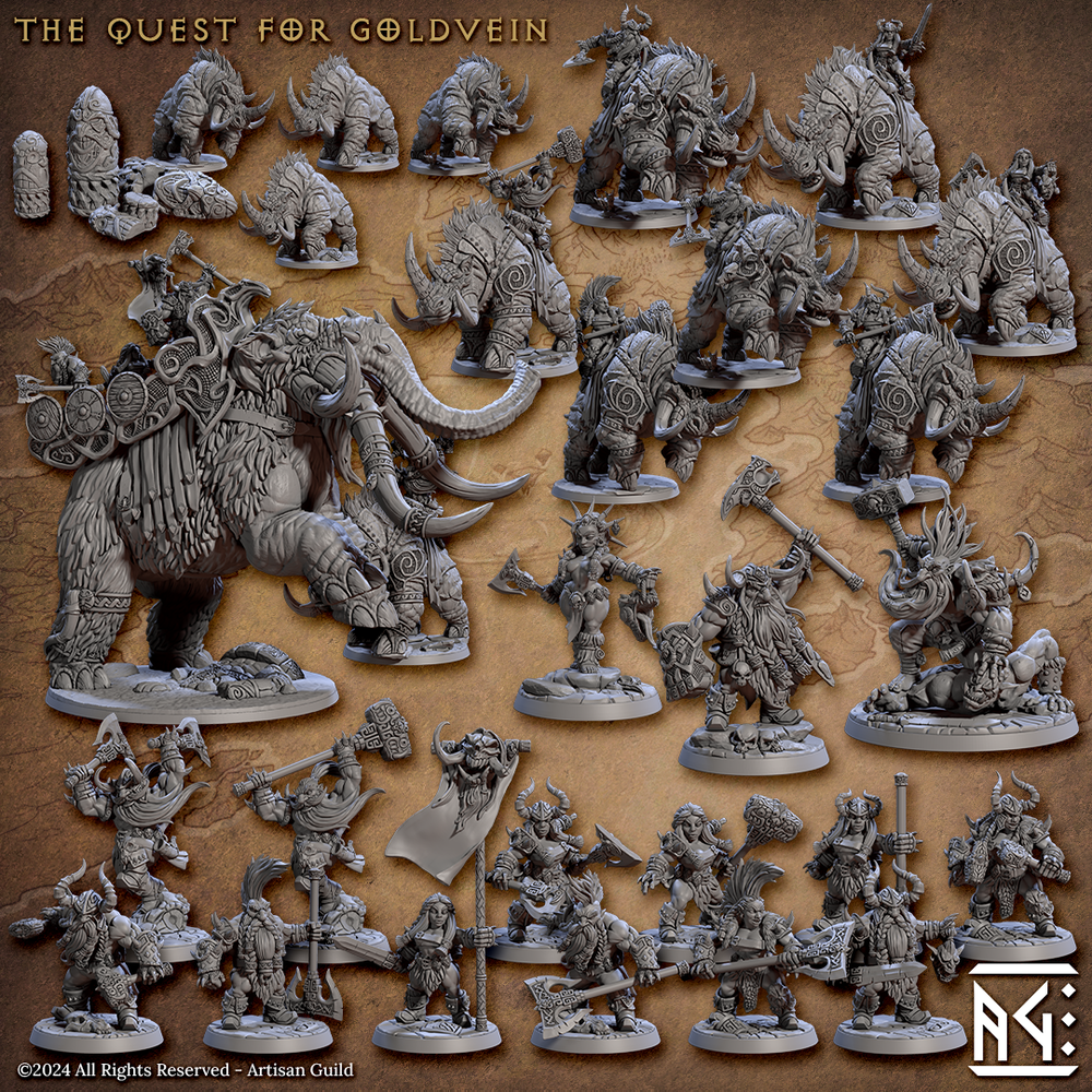 3D Printed Artisan Guild Skutagaard War Mammoth Dwarf Berserkers Set 28mm 32mm (Online Only)