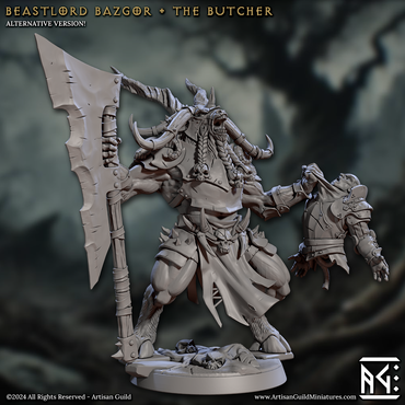 3D Printed Artisan Guild Beastlord Bazgor the Butcher Rise of the Beastmen Set 28mm 32mm (Online Only)
