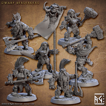 3D Printed Artisan Guild Dwarf Berserkers Dwarf Berserkers Set 28mm 32mm (Online Only)