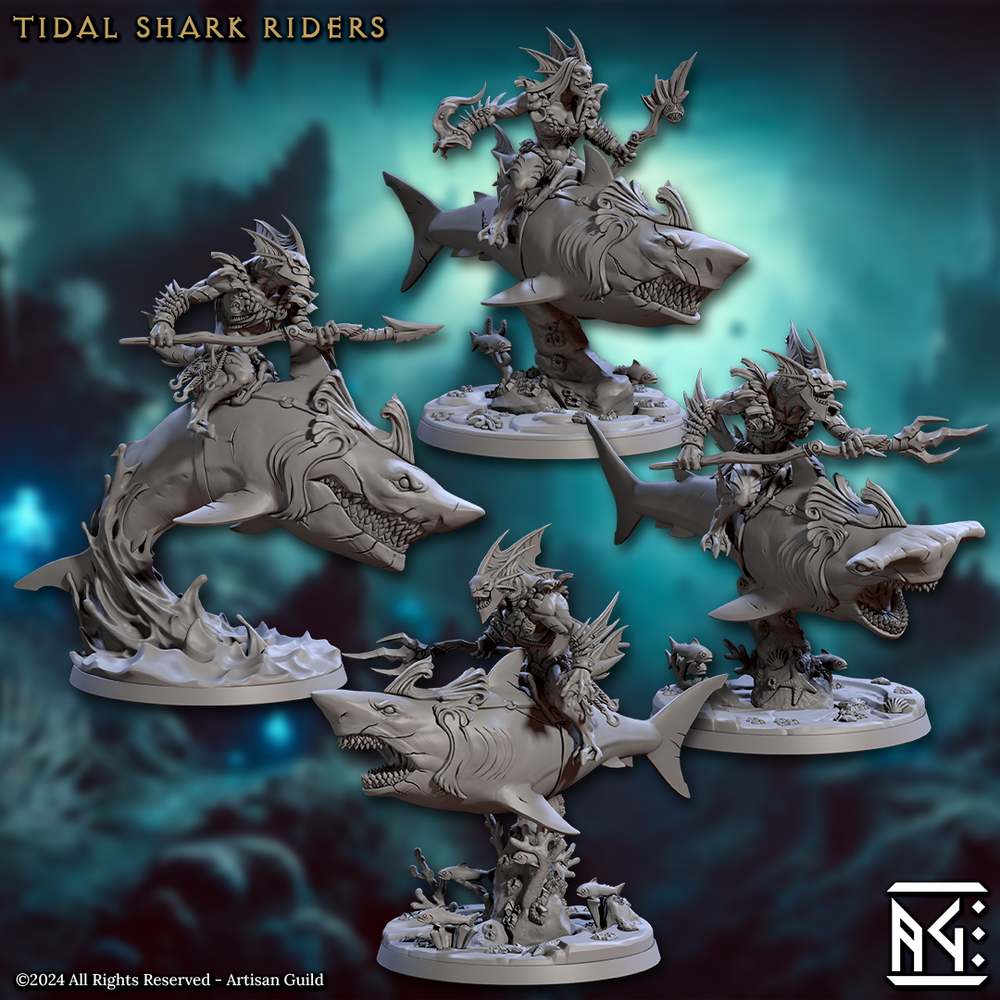 3D Printed Artisan Guild Tidal Sharks Riders Mirmidons of the Death Tide 28mm 32mm (Online Only)
