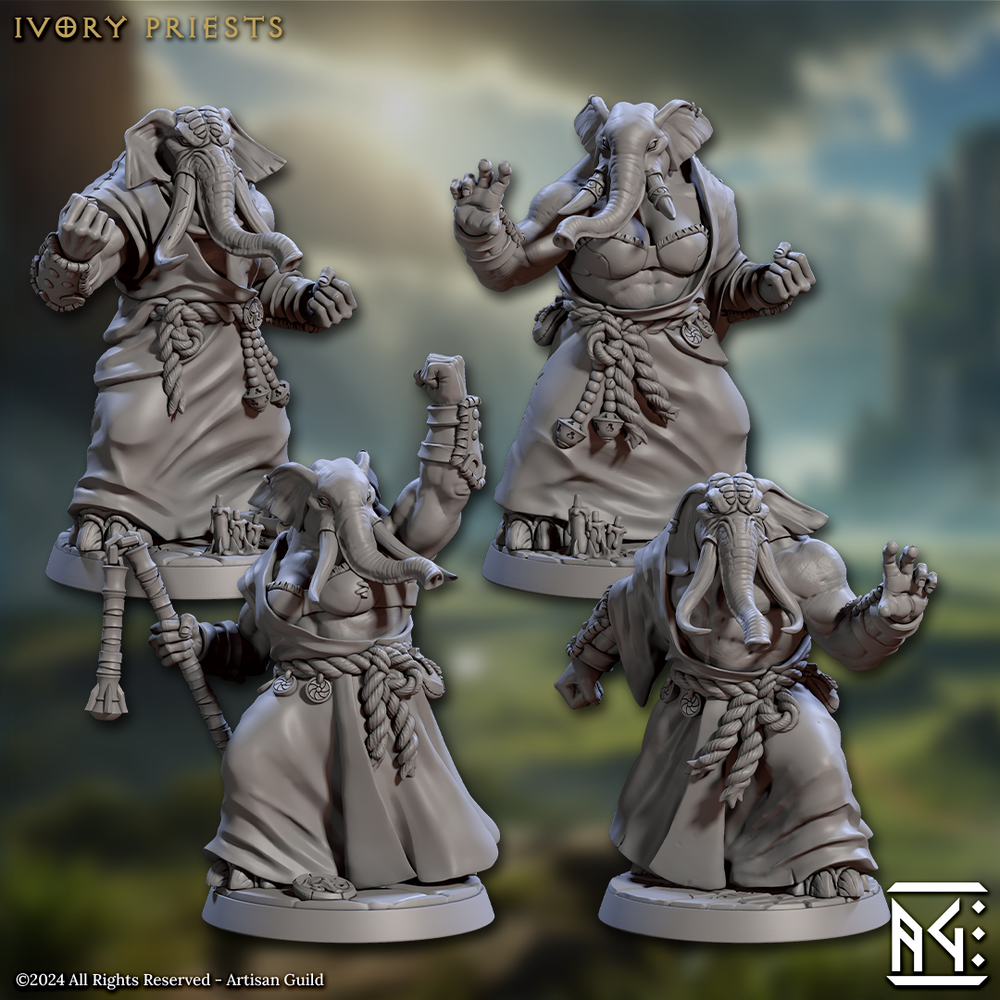 3D Printed Artisan Guild Ivory Priests Elephorim Ivory Sentinels 28mm 32mm (Online Only)