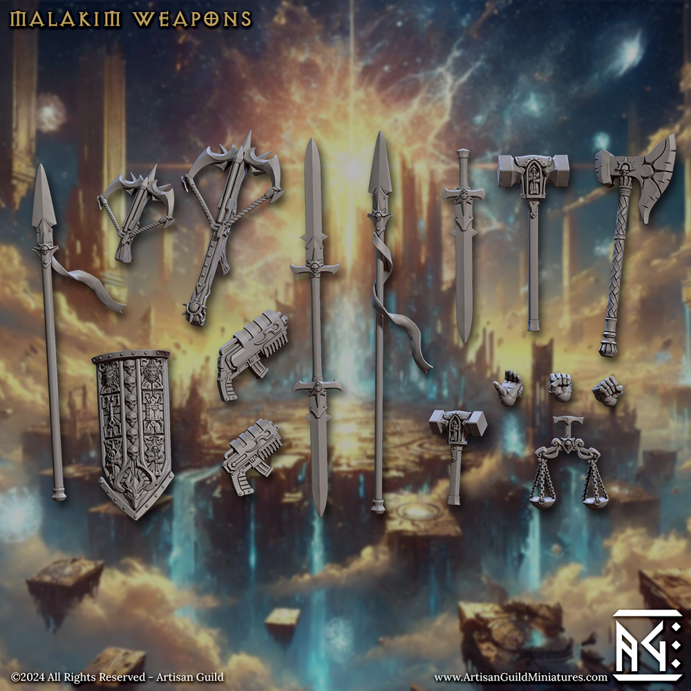 3D Printed Artisan Guild Malakim Standalone Weapons & Hands Wrath of the Malakim Set 28mm 32mm (Online Only)
