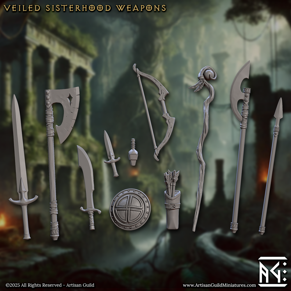 3D Printed Artisan Guild Veiled Sisterhood Weapons & Hands Veiled Sisterhood Set 28mm 32mm (Online Only)