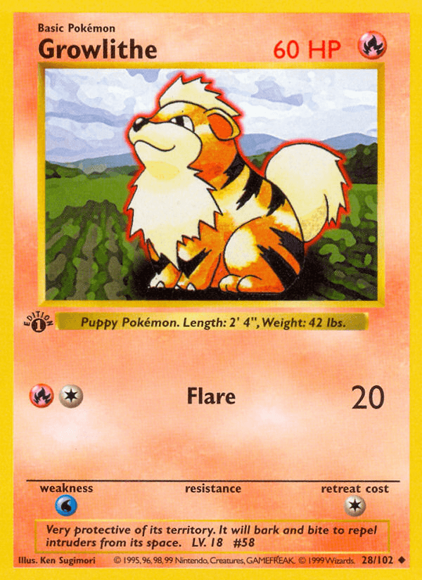 Growlithe (28/102) (Shadowless) [Base Set 1st Edition] (Online Only)