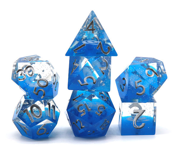 Dreaming of Space 7-Dice Set Resin Sharp Edge RPG DND Blue Glitter (Online Only)
