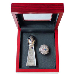 New England Patriots Super Bowl Championship Ring & Trophy Set– 2002, 2004, 2005, 2015, 2017 & 2019
