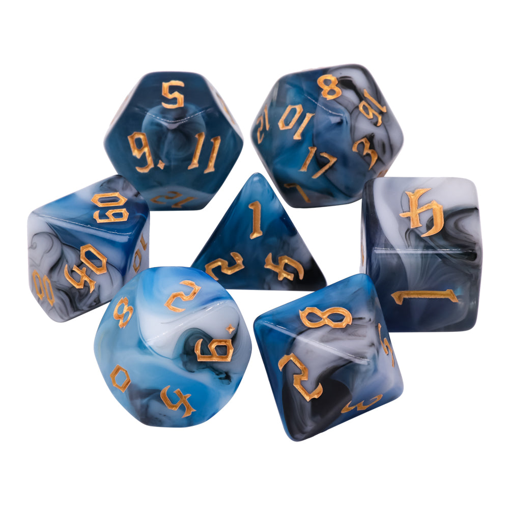 Blue Warrior 7-Dice Dnd Dice Blue | White w/Gold Numbers Set (Online Only)
