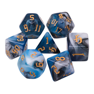Blue Warrior 7-Dice Dnd Dice Blue | White w/Gold Numbers Set (Online Only)