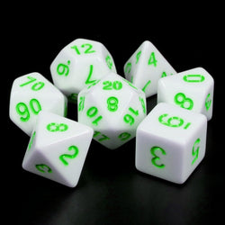 White Opaque with Green Numbering 7-Dice Set RPG (Online Only)