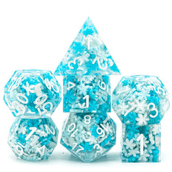 Snowflake Sharp Edge DND Dice Set | White & Blue w/White Numbers (Online Only)