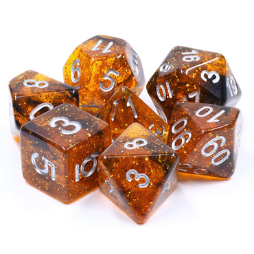 Orange w/ Black Swirl and Silver Ink 7-Dice Set DND RPG (Online Only)