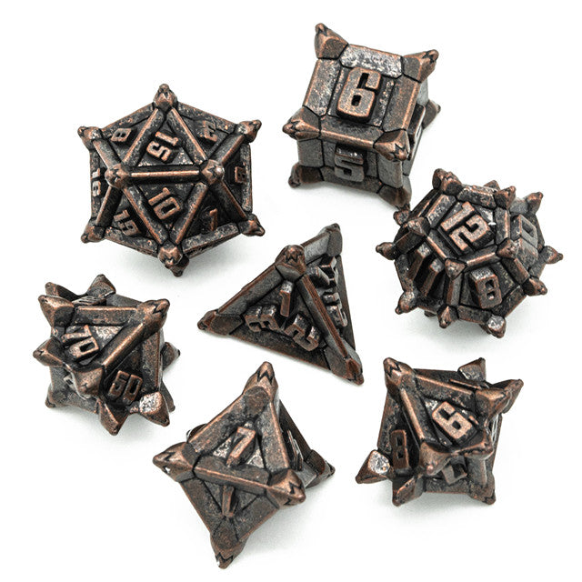 Ancient Copper Pinwheel Strengthened Metal 7-Dice Set | Metal DND Dice (Online Only)