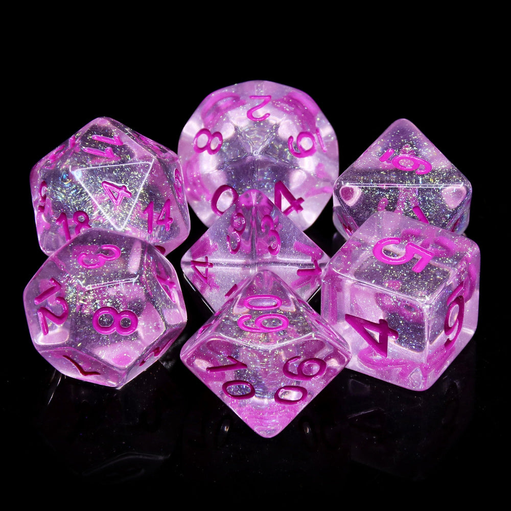 Pink World Glitter Pink with Pink Numbering 7-Dice Set RPG (Online Only)