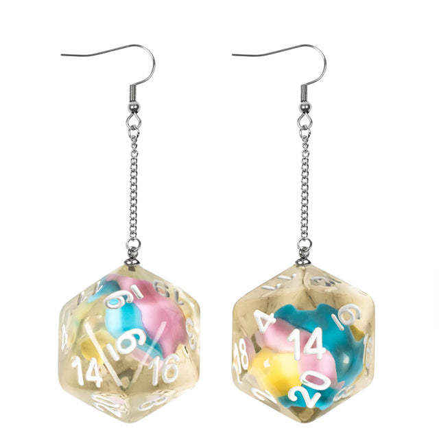 Dice Earrings: D20 Dice w/Colorful Inclusion Nerdy RPG Jewelry (Online Only)