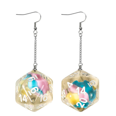 Dice Earrings: D20 Dice w/Colorful Inclusion Nerdy RPG Jewelry (Online Only)