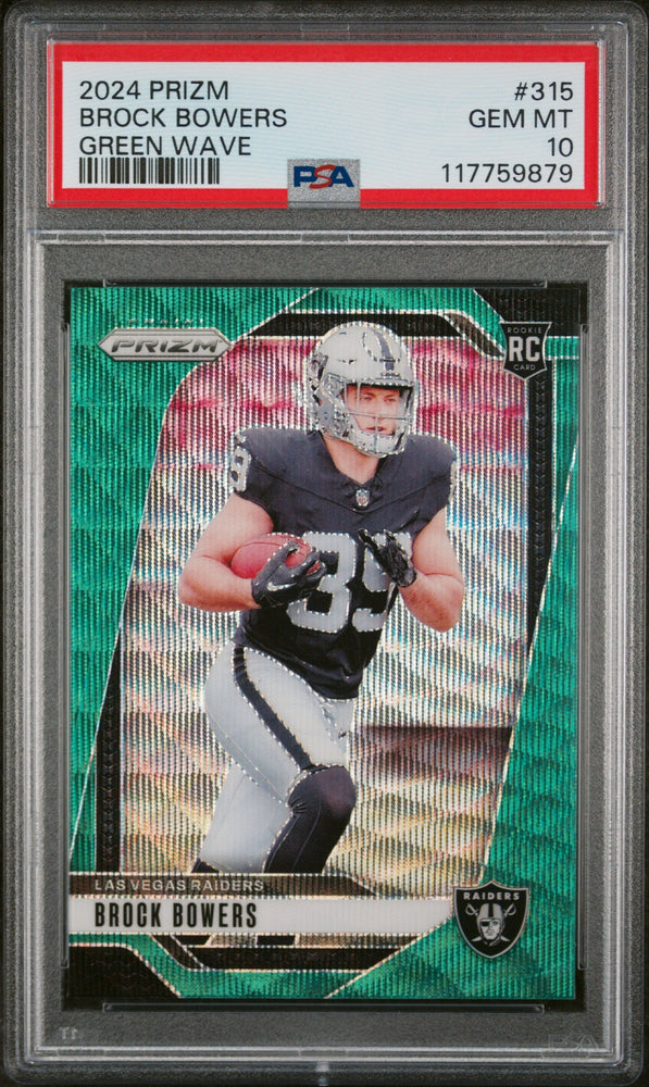 Graded 2024 Panini Prizm Brock Bowers #315 Green Wave Rookie RC Football Card PSA 10 Gem Mint (ONLINE ORDER ONLY)