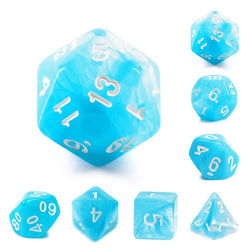 Sky Blue Swirl with White Numbering 7-Dice Set RPG (Online Only)